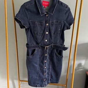 Guess Size Medium Fitted Short Sleeve Dark Blue Denim